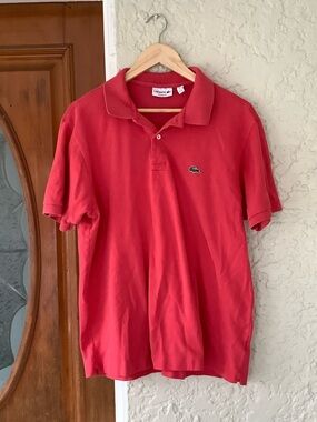 Lacoste Men's Coral Red Polo with Signature Crocodile